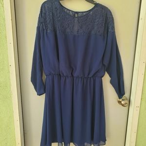 Asos Curve Navy blue lace yoke chiffon dress size 18 Us